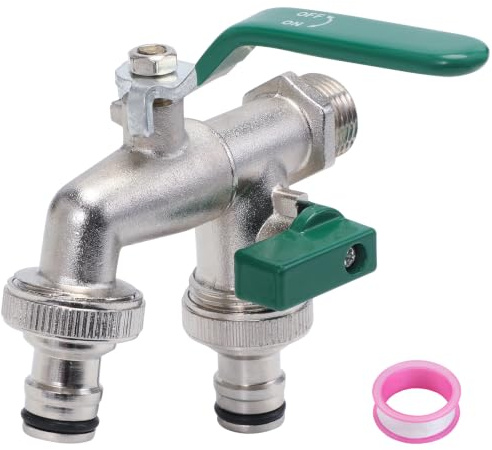 Scinouakpy Rubinetto Giardino, Rubinetto Doppio Giardino con Attacco da 1/2 e 3/4 di Pollice, Rubinetto da Giardino Antiruggine e Resistente al Gelo, Rubinetti da Giardino con Nastro Sigillante