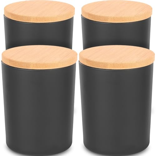 HAKIDZEL 4 Bocaux à Bougie Parfumée en Verre Noir avec Couvercle | Cookies et Petits Objets, Usage Déco Maison, Design Délicat, Créatif, Élégant, Romantique