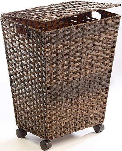 Kobolo Wäschebehälter mit Rollen aus braunem Polyrattan