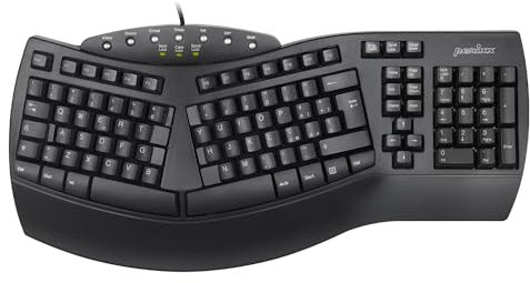 Perixx PERIBOARD-512 Tastiera Split Ergonomica Cablata USB, Design Suddiviso, con 7 Tasti Multimediali e Poggiapolsi Incorporato, QWERTY Italiana, Nera