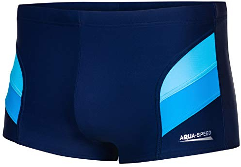 Aqua Speed Badehose Herren | Swimwear Men I Schwimmhosen eng kurz für Männer | Badepants I Swim Pants I Kastenbadehose mit UV-Schutz | Trunks I Aron, Gr. 5XL, Marineblau/Hellblau/Blau
