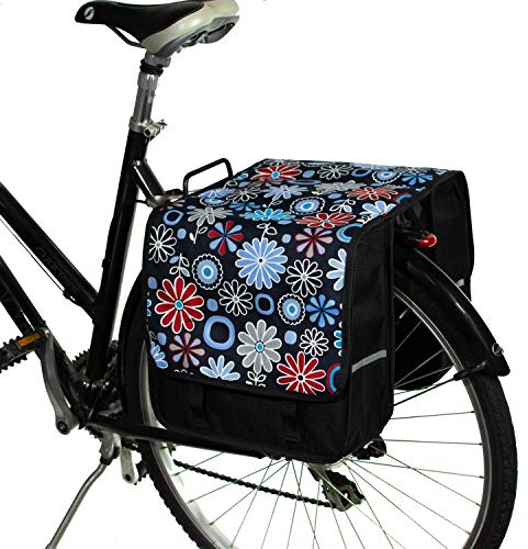 BikyBag Classic CL - Doppel-Fahrradtasche, 2x13L Gepäckträgertasche, Wasserabweisend, mit Reflektoren (Gänseblümchen)