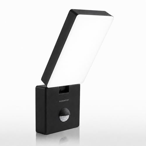Maxkomfort LED Außenwandleuchte mit Bewegungsmelder - 15W, 4000K Neutralweiß, IP65, schwenkbar - Außenlampe Wand für Eingang & Garage - Schwarz