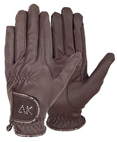 AK Horse Riding Gloves for Ladies & Kids – Equestrian Gloves with Stones, Non-Slip Grip, Breathable & Comfortable – AKRS-6710 (Brown, M)