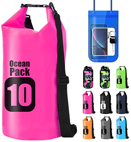 ShyaWorld Bolsa Mochila Impermeable Estanca Seca. litros Diferentes de Capacidad. Funda de Móvil Impermeable Estanca Hermética Incluida. para Playa Kayak Surf Montaña y Mucho más (Rosa, 10L)