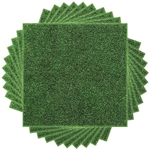 Tissting Artificial Turf Tiles, Realistic Synthetic Lawn Mats 15x15cm 10PCS Washable Fake Grass for DIY Garden Landscaping Balcony Decoration