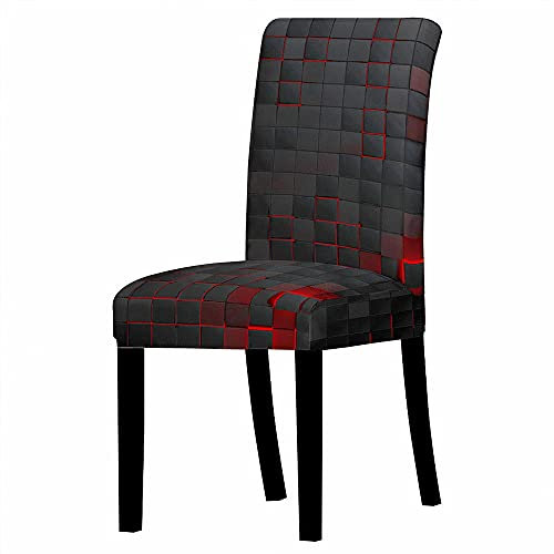 QHDXL Stuhlhussen 6er Set Schwarzes Rotes Plaid Stuhlhusse Universal Stuhlkissen Stretch Hussen für Stühle Elasthan Stuhlüberzug Hocker Stuhlbezug Dekor Stuhl Hussen Bezug Pflegeleicht
