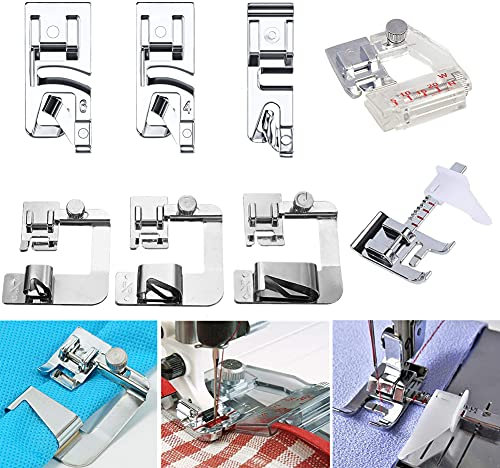 BoYeeBo Nähfuß für gerollten Saum, 3 Stück schmale Rollsaum-Nähfüße, verstellbarer Führungsfuß, Schrägbinderfuß für Nähmaschinen mit niedrigem Schaft, 8 Stück
