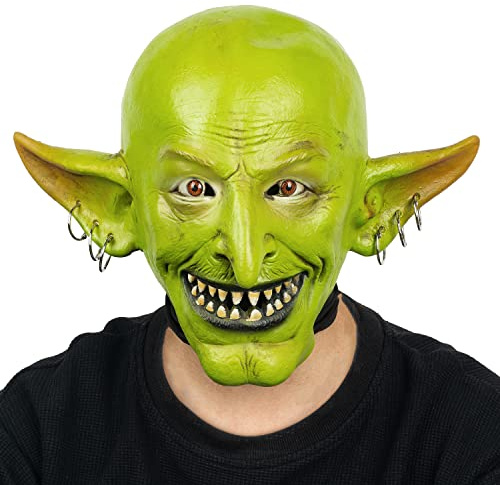 PartyHop Goblin Trollkarlsmask Latex Hela Huvudet Realistiska Masker Myt Fin Klänning för Halloween Karneval Kostym Födelsedagsfest (Grön)