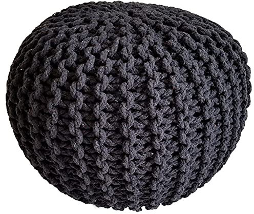 kreatives Wohnen 45 cm Sitzpouf Sitzpuff Grobstrick-Optik Strick Bodenkissen Höhe 30 cm schwarz - anthrazit Strickhocker KRW005535-000000-0000AT Extra breit