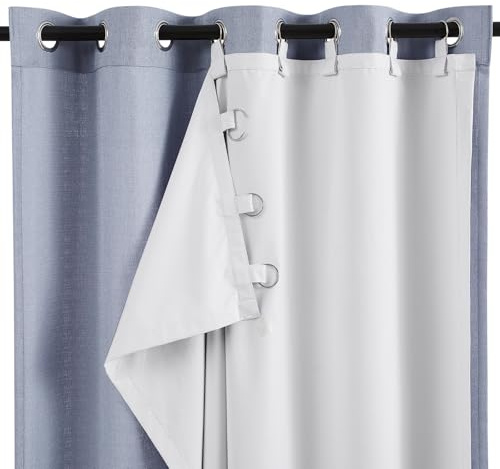 Melodieux Grayish White Room Darkening Curtain Liners for 84 Inch Long Curtains, 80% Light Blocking Thermal Insulated Liners, Tab Top with Rings, 50 W x 80 L, 2 Panels