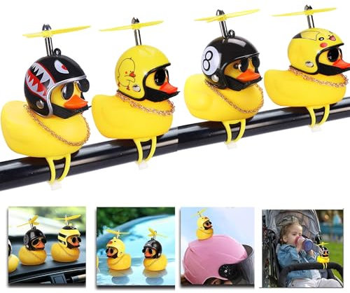 4 Stück Ente Fahrrad Bell,Gelbe Ente Auto Ornament,Gelb Ente mit Propeller Helm Fahrradglocke Fahrradklingel Kinder Tier Ente Nett Klingel Fahrradglocke Dekorationen Ente für Auto Fahrrad