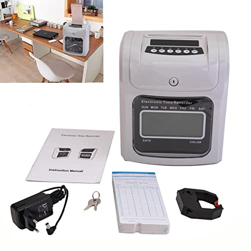 Stempeluhr Stechuhr Zeiterfassung Paket Elektronische Anwesenheitsmaschine LCD-Anwesenheitsautomat inkl. 50 Stempelkarten, 1Farbband, 2Sicherheitsschlüssel, 1Netzteil, Handbuch für Büro Fabrik Schule