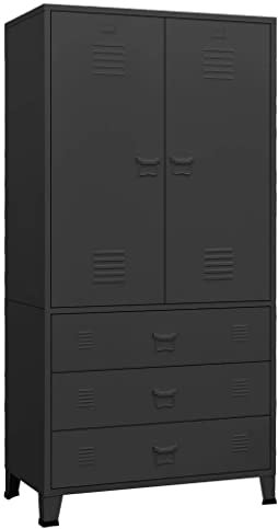 vidaXL Industrial Kleiderschrank Garderobenschrank Schlafzimmerschrank Metallschrank Lagerschrank Mehrzweckschrank Schrank Schwarz 90x50x180cm Metall