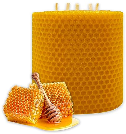 LAMARE Bienenwachskerze Honigwabe 100% Natürlich (1 Einheiten - 10 cm Länge - 11 cm Durchmesser) - OHNE PARAFFINE - Honigkerzen - Handgefertigt 100% Handwerklich.