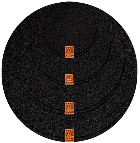 Design Filz Untersetzer rund für Vasen BZW Getränkeuntersetzer - 8er Set - 10 cm/ 15cm / 20 cm / 25cm - Filzuntersetzer in schwarz für Getränke, Tassen, Bar, Glas - Premium Tischuntersetzer