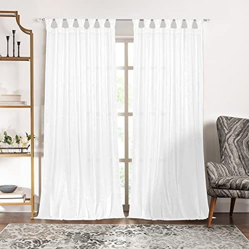 Peri Tulip Tab Top Curtain Panel, 52 x 63 in, White, Machine Washable
