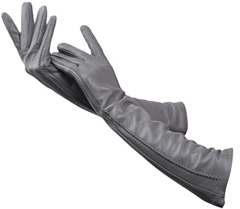 Mode beige lange Lederhandschuhe Damen Winter Echtleder Handschuhe Damen Lange Schaffell Handschuhe, dunkelgrau, 7