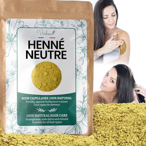 VIRHEA® Henna Neutra en Polvo 250g - Hena Incolora para el Cuidado del Pelo sin Tintes Químicos - Fortalecedor Capilar Suave y Neutro para Todo Tipo de Cabello y Cuero Cabelludo