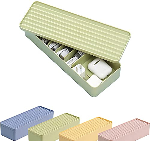STARRY G Cable Tidy Box with Lid, 7 Grids Cable Organizer Box, Large Storage Box for Cables, Charger Plug, Power Strips, Solid Color Cable Management Box (Free 1.5M Cable Ties Roll)