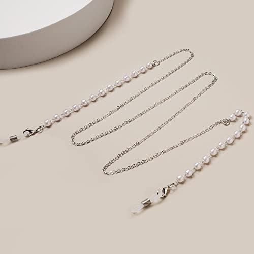 Brillenkette Brillenkette Modemaske Hängendes Seil Herz Perle Perlen Brillenketten Metall Sonnenbrille Lanyards Frauen Maskenkette Silber