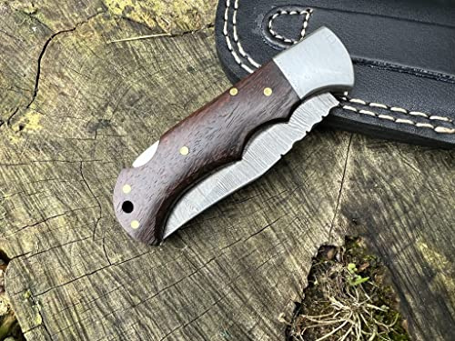Perkin Taschenmesser Klappmesser Taschenmesser aus Damaststahl Damastmesser Outdoormesser Bushcraft Camping Jagd 1902 (Walnut Wood)