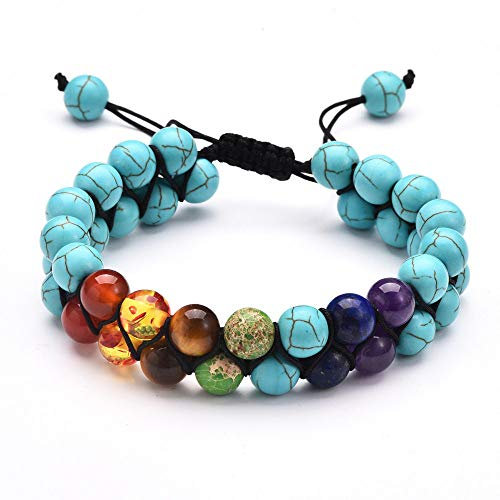 LODMLOER Natürliches Türkis-Armband Für Frauen/Männer – Verstellbares Chakra-Doppelschicht-Geflochtenes Wickelarmband, Handgefertigtes Armband Für Frauen, Schmuck, Geschenke, Blau, Verstellbar