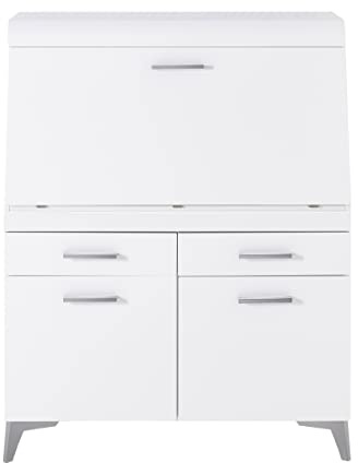 Stella Trading Secret Secrétaire Commode de Bureau Meuble d'ordinateur Compact avec tiroirs, Bois d'ingénierie, Blanc Mat/Blanc, 98 x 124 x 42 cm