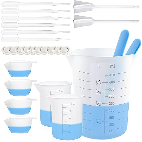 Silikonmätkoppar för Epoxiharts, 450&100ml silikonkopp, färgbägare, omrörarstavar, blandningspaddlar, pipetter, fingersängar för epoxiharts, återanvändbar och lätt att rengöra