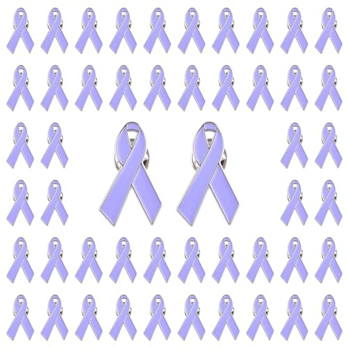 WANDIC Épingles de Sensibilisation au Ruban Lilas, 50 Pcs 1.18 * 0.7 Pouces Silver Back Caregiver Awareness Badges Foster Care Infantile Spasms Vulvar Lavande Broche avec Safety Pin