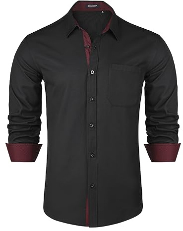 HISDERN Mens Formal Dress Shirts Classic Black Long Sleeve Casual Button Down Collar Shirt Regular Fit L