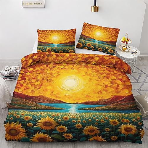 GEDAEUBA Bettwäsche 135x200 Sonnenblumen - Gelbe Blumen Bettbezug 135 x 200 2er Set, Wendebettwäsche und Kissenbezug 80x80, Weiche & Angenehme Mikrofaser Bettwäsche-Sets mit Reißverschluss