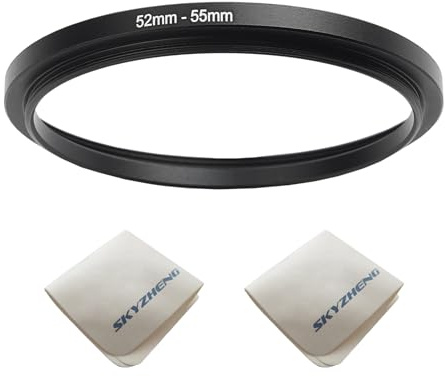 52mm Lens to 55mm Camera Lens Adapter 52mm to 55mm Step Up Ring Adapter Ring for All Brands of UV ND CPL, with Premium Lens Wiping Cloth 2 Pack (52mm-55mm)
