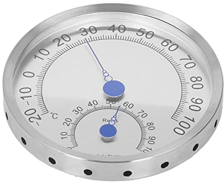 Rundes Thermometer, Edelstahl-Thermometer für den Außenbereich, groß, Stahl, Außenthermometer, Hygrometer, Wasserdicht, Großes Wetterthermometer, Hitzebeständig (Ohne Halterung)