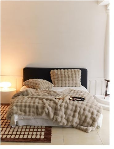 ZGSYH Kuscheldecke, Neue weiche künstliche Kaninchenfelldecke, doppelseitige, lässige, Dicke Decke, dekorativ für alle Jahreszeiten (Farbe : Beige, Size : 200x230cm)