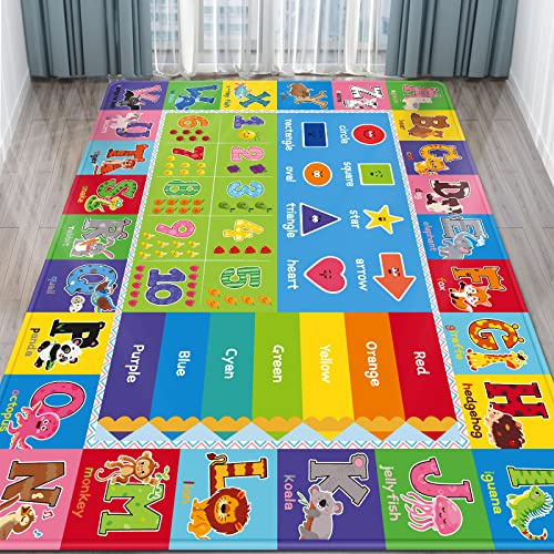 AKUNRUG Baby Play Mat, Super Soft Playmat Baby Crawling Mat Foldable Non-Slip Floor Mat for Toddlers, Thick Educational Baby Play Floor Mat with Alphabets and Animals (A, 200 x 150cm)