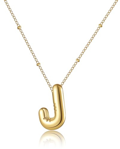 RWQIAN Bubble J Buchstaben Kette für Damen Balloon Initialen Haskette Gold Blase Letter A-Z Anhänger Schmuck Geschenke für Frauen Mädchen