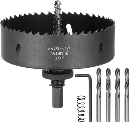 sourcing map Bi-Metal Hole Saw Kit 121mm (4-49/64) Hole Cutter Set with 1pcs 1/2 Hex Shank Arbor 5pcs 1/4 Center Drill Bits 1pcs Wrench for Wood Plastic Soft Metal