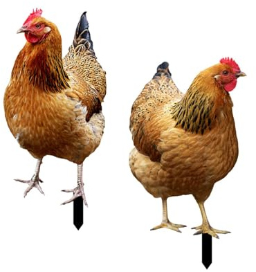 MagiDeal 2 Pieces 2D Hen Statue Garden Stakes Animal Sculptures Realistic Yard Art Chicken Figurines Ground Insert for Courtyard Pathway(2D Insert, just 0.1cm thick)