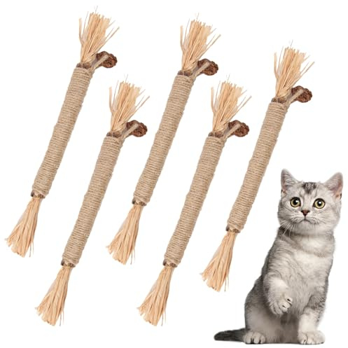 Zovator 5 Stück Katzen Zahnpflege Spielzeug, Katzen Zahnpflege Katzen Sticks zur Zahnreinigung, Kauspielzeug Katze Katzenminze Sticks katzenminze Stick für ​Katze Zu Spielen Beißen Kauen