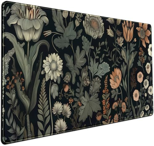Aesthetic Vintage Dark Flower Plants Wildflowers Large Gaming Mousepad XXL Keyboard Mouse Mat Full Desktop Mat Women Desk Cover Mat for Work Office Home 31.5x15.8 in