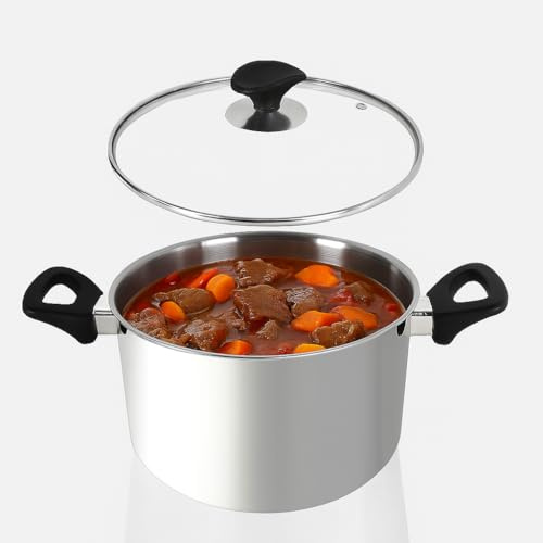 Homatz Stainless Steel Pot 22cm, 5L Induction Stock Pot | Non-Stick Large Cooking Pot for Soups, Stews with Chip Basket