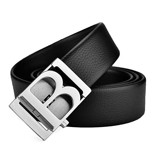 Tynver Ledergürtel Herren, Ratschen Gürtel Mit Buchstabe B Automatikschnalle, Slide Gürtel Mit Echtem Rindsleder Für Business Casual Jeans