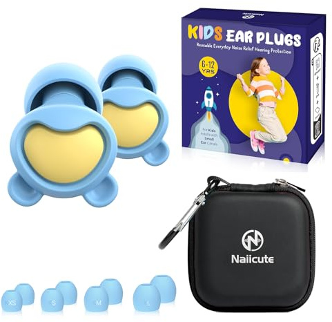 Kids Ear Plugs (6-12 yrs) - Reusable Noise Relief Childrens Earplugs with Cord for Focus, Travel, Fly, Concert, Socializing, Sport Events, Anxiety, School, Playtime, 26 dB Noise Reduction