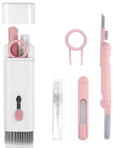 7 en 1 Kit de Nettoyage pour Clavier, Airpods, kit de Nettoyage Multifonction,Casque, Ordinateur,kit de Nettoyage d'écran pour téléphone Portable(Couleur Rose)