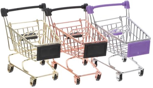 Alasum Kleiner Einkaufswagen Aufbewahrung 3 Stück Metall Bunt Make Up Schwammhalter Miniatur Einkaufswagenspielzeug für Schreibtisch Büro Kosmetik Schwammmixer Organizer