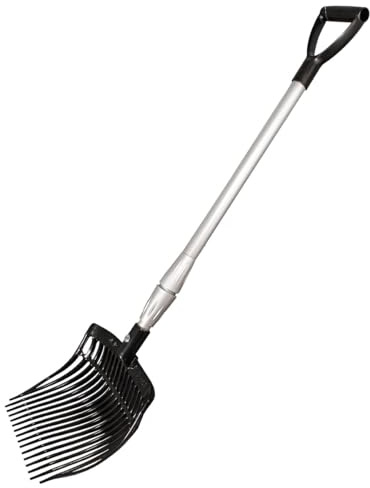 Country Pride Mini Farm Fork, Durable Polycarbonate 16-Tine Fork Head, Telescopic Aluminum Handle 2.5'–3.7', Lightweight Barn and Trailer Tool, UV-Stabilized for Long Life, 2-Year Warranty
