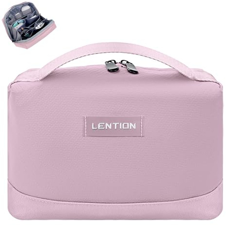 LENTION Bolsa Organizadora de Cables, Funda Portátil de Accesorios, Resistente al Agua y a los Golpes, Estuche Cables para Cargadores, Cables, Hub, Ratón, Power Bank (Rosa)