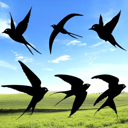 Luccyle 6pcs Pájaros Negros Arte de Pared de Metal Decoración Golondrina Metal Colgante Exterior Pájaro Decorativo Escultura de Pared para Casa Patio Salón Baño Jardín