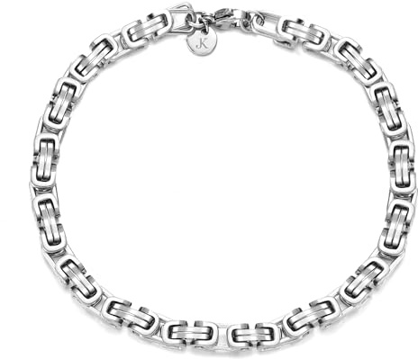 Kim Johanson® Edelstahl Herren Königskette Armband in Silber | Breite Kette für Männer | Wasserfest | Dicke Armkette | Verschiedene Längen | 5mm Breit | Massive Silberkette | Mit Schmuckbeutel